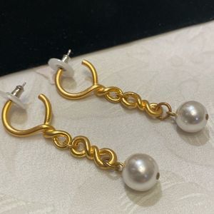 Vintage Brushed Gold Chain And Pearl Earrings